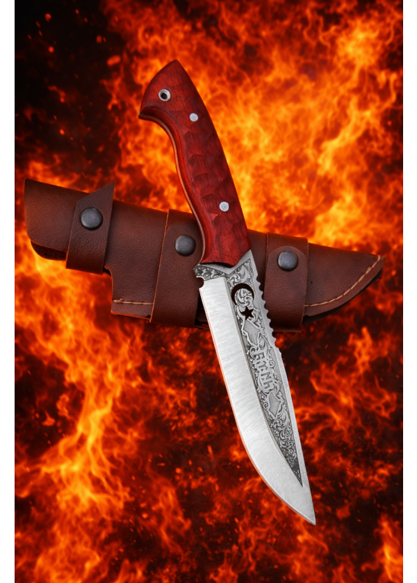 Kılıflı Bayrak Model Gravür İşleme Bushcraft Bıçak